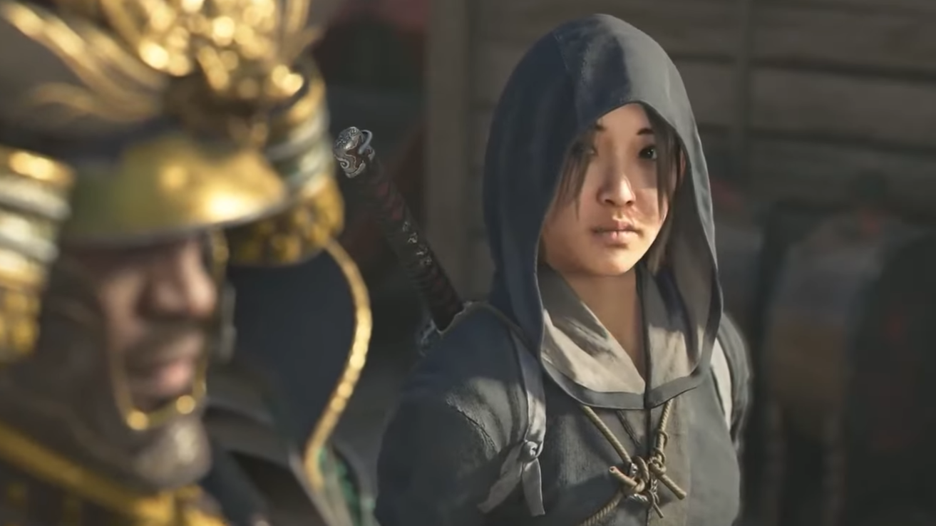 Naoe looks at Yasuke, in this screenshot from Assassin&rsquo;s Creed Shadows.