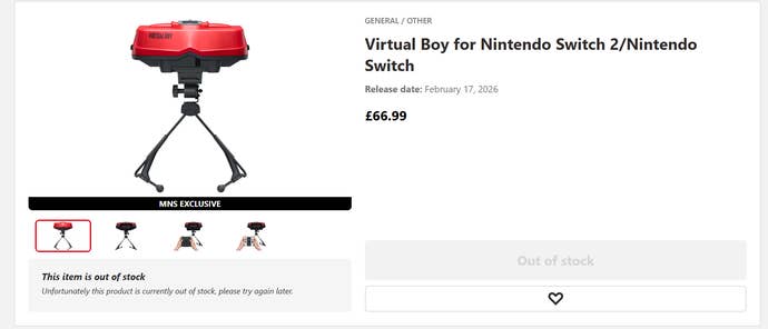 A photo of the Nintendo Switch Virtua Boy add-on product page.