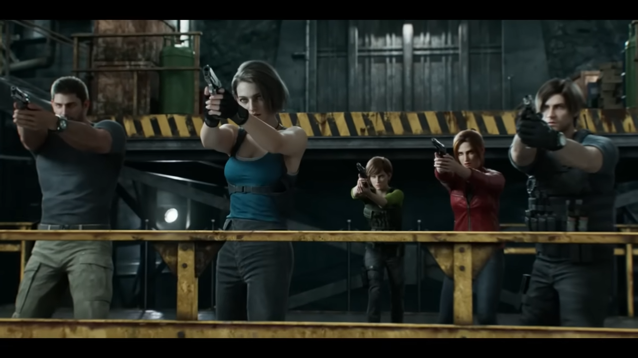 Resident Evil characters Chris, Jill, Rebecca, Claire, and Leon