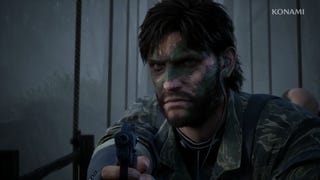 Close up of Snake from Metal Gear Solid 3, soldier in full camouflage holding a pistol