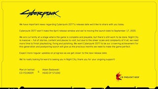 Cyberpunk 2077 se retrasa a septiembre