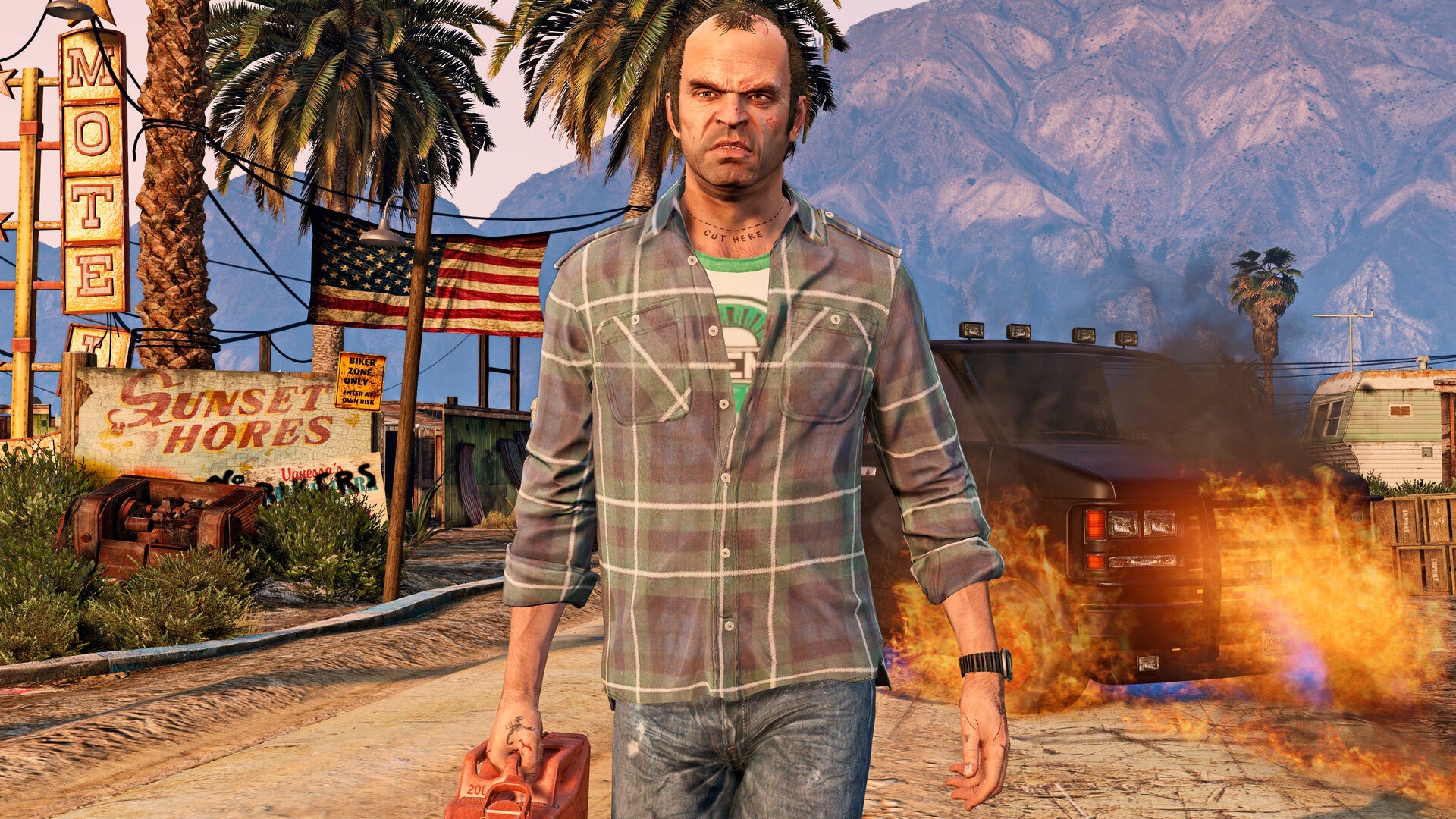Trevor holding a petrol can in GTA 5. - 1