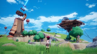 A player character looks at up into the sky in Tower of Fantasy.