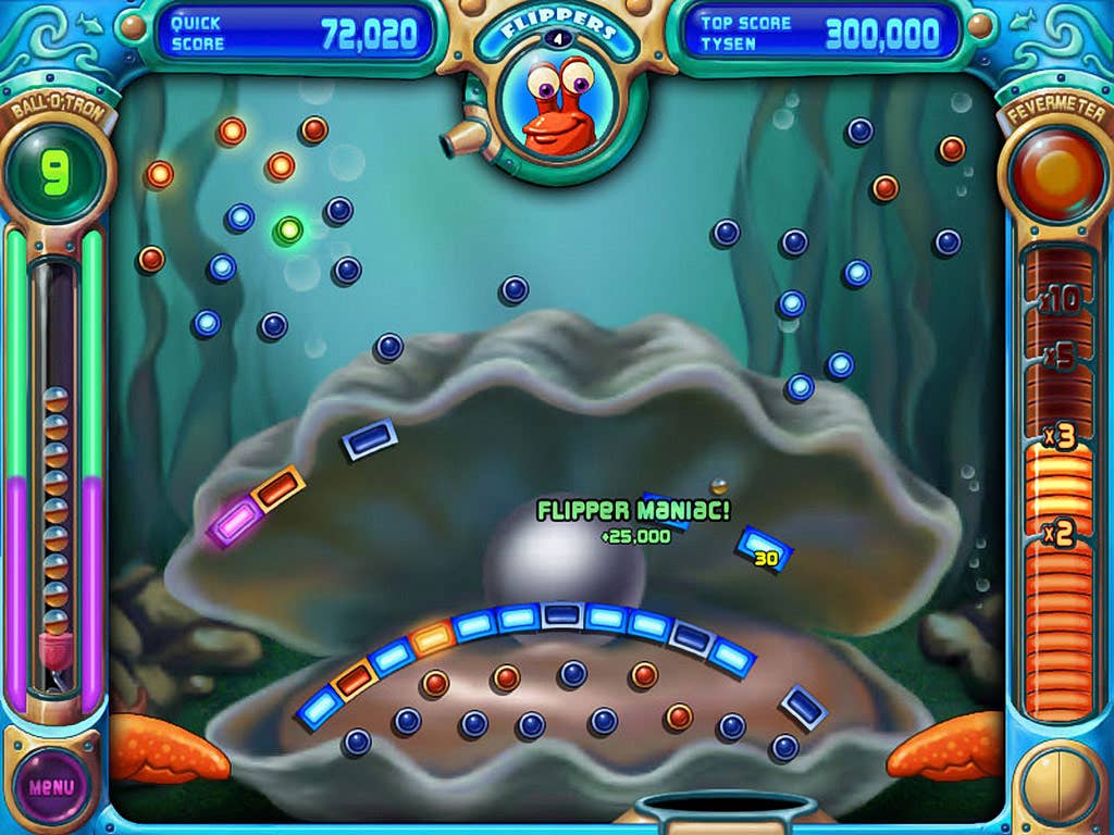 A Peggle screen featuring a clam.