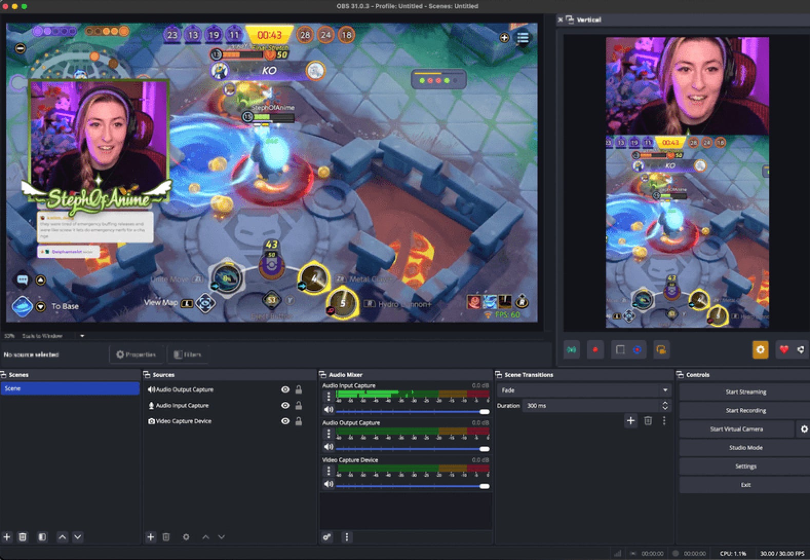 Dual Format streaming in action - horizontal on the left, vertical on the right