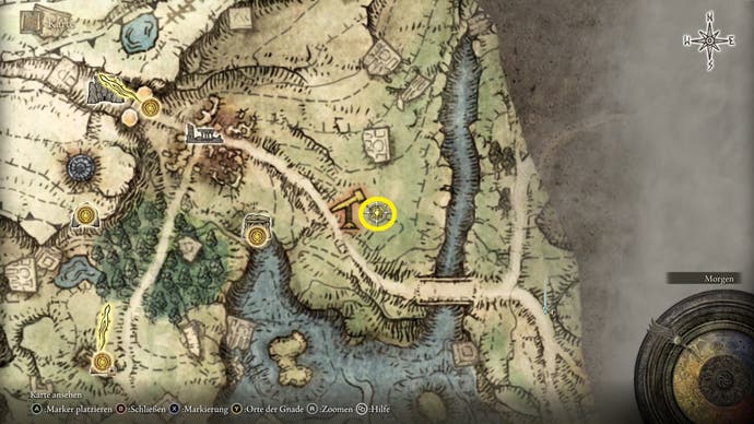 An overhead map showing the location of Boc the Seamster in Elden Ring