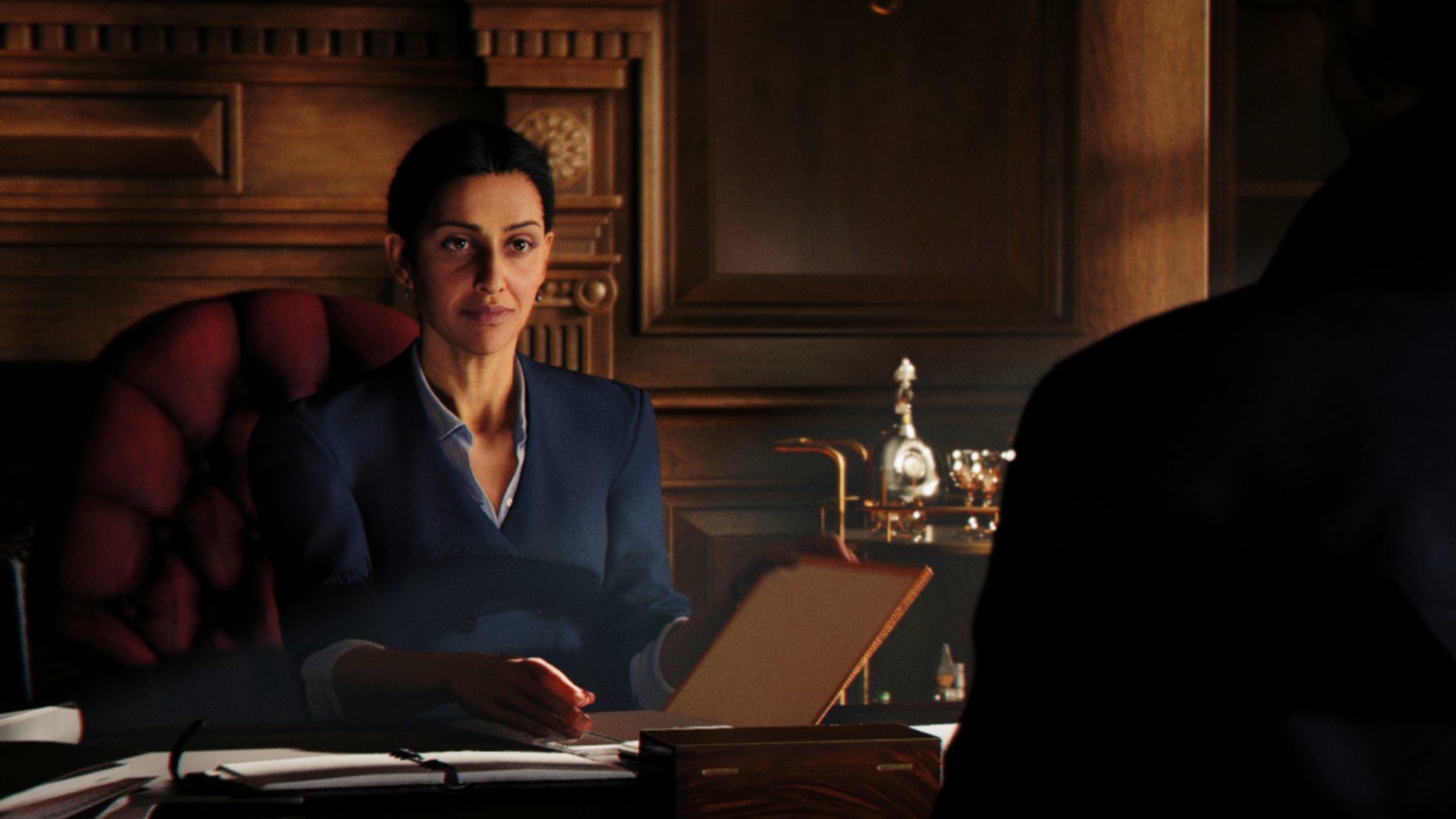 James Bond talks to M in 007 First Light.