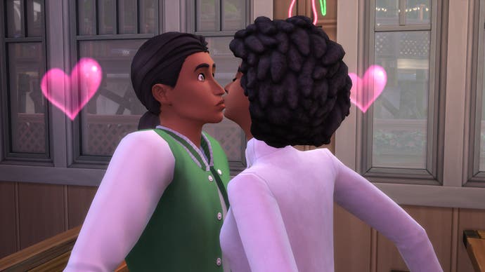 Two Sims kissing each other in The Sims 4
