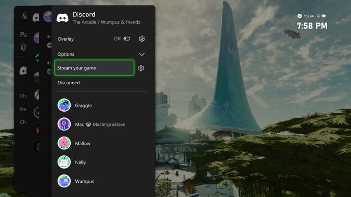 A screenshot of the Xbox UI showing the newly introduced 'Stream your game' option.