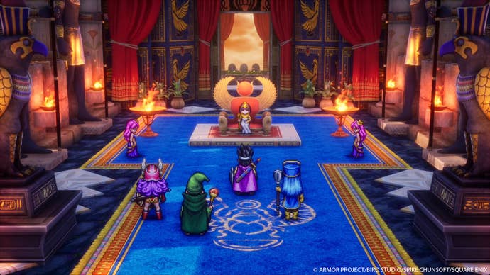 Dragon Quest 3 HD-2D Remake screenshot showing heroes in a throne room