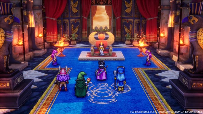 Dragon Quest 3 HD-2D Remake screenshot showing heroes in a throne room