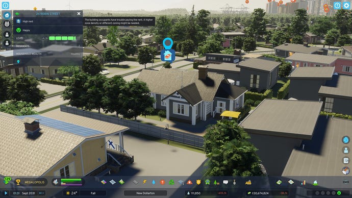 A home in Cities: Skylines 2 that is struggling to pay rent.