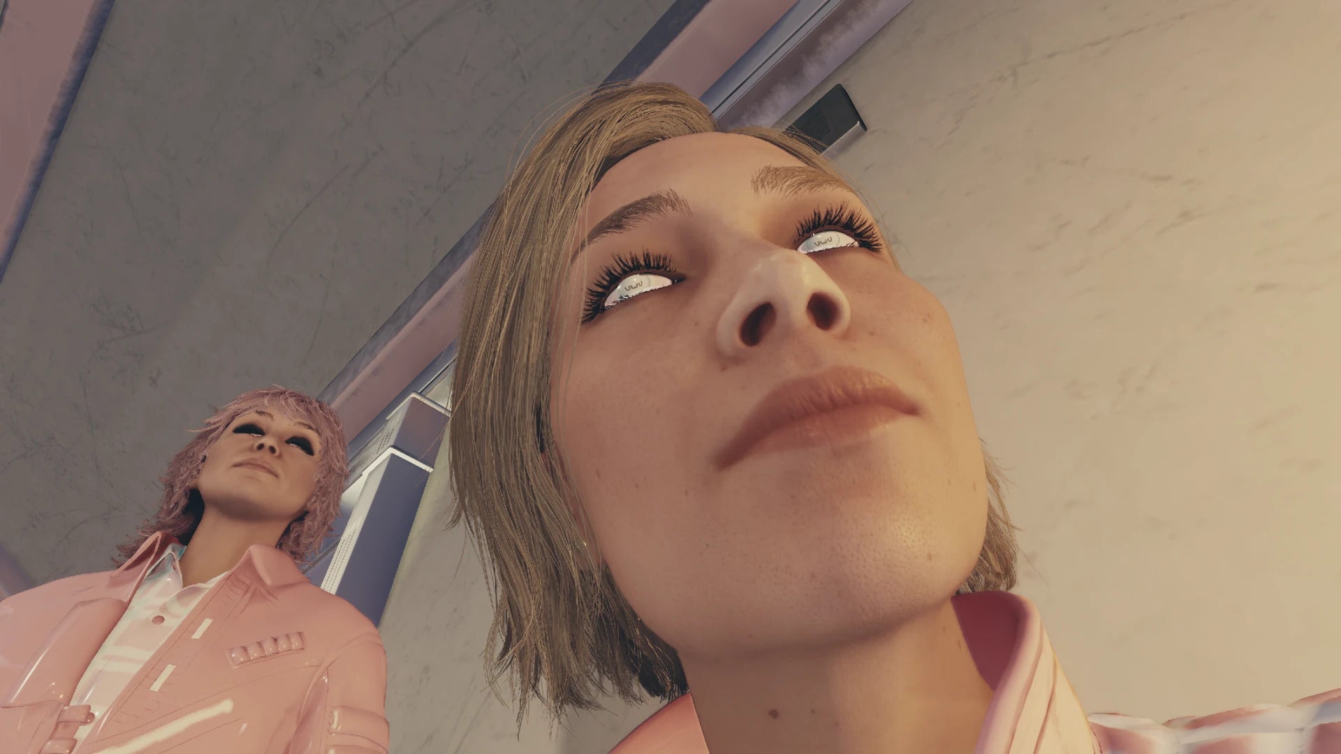 Starfield characters with a mod that writes &ldquo;uwu&rdquo; on their eyeballs