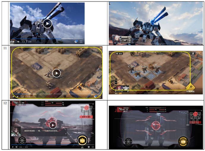 Side-by-side comparisons of two mech games from a Square Enix lawsuit