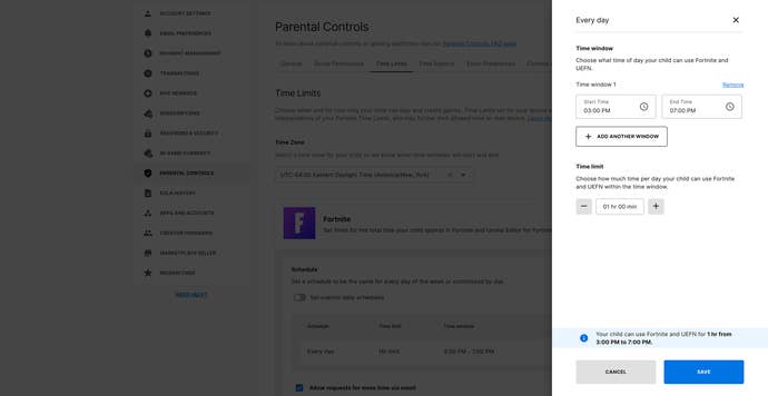 Fortnite parental controls.