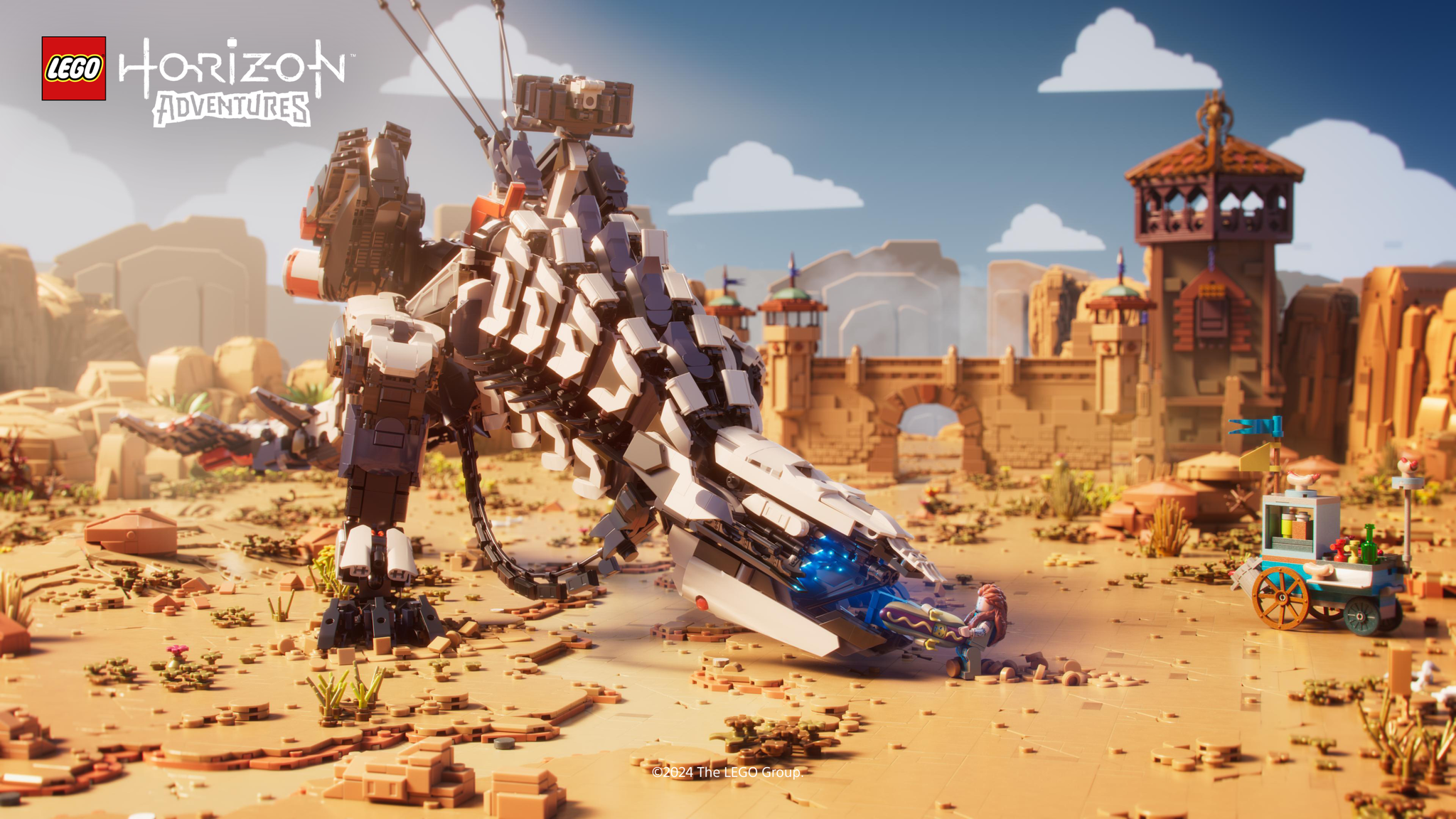 Lego Horizon Adventures screenshot showing a large robot dinosaur.