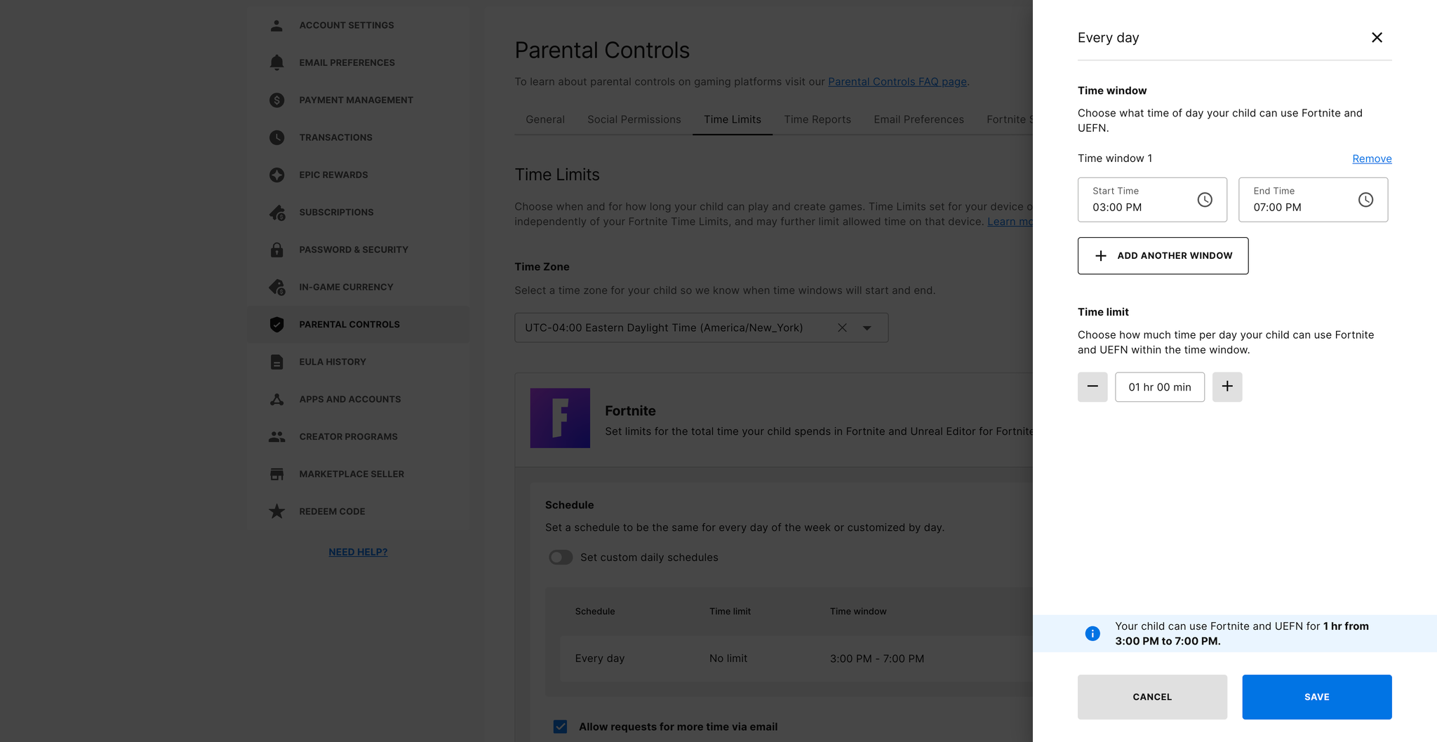 Fortnite parental controls.