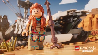 Lego Horizon Adventures screenshot showing Aloy posing with a spear.