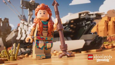 Lego Horizon Adventures screenshot showing Aloy posing with a spear.