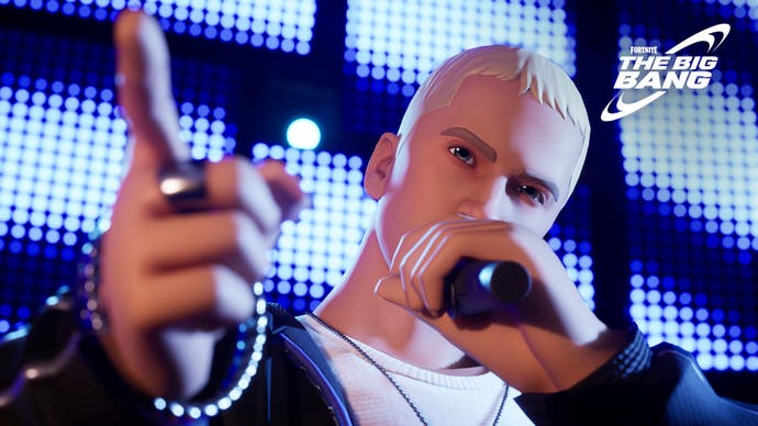 Fortnite's version of Eminem raps during the Big Bang live event.