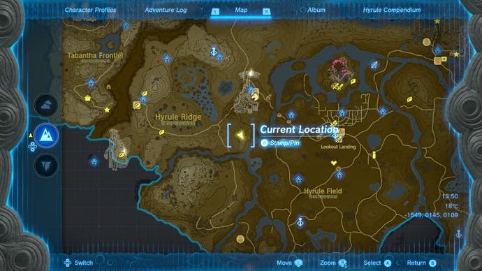 Map showing the location of the Lynel in West Hyrule Plains in The Legend of Zelda: Tears of the Kingdom.
