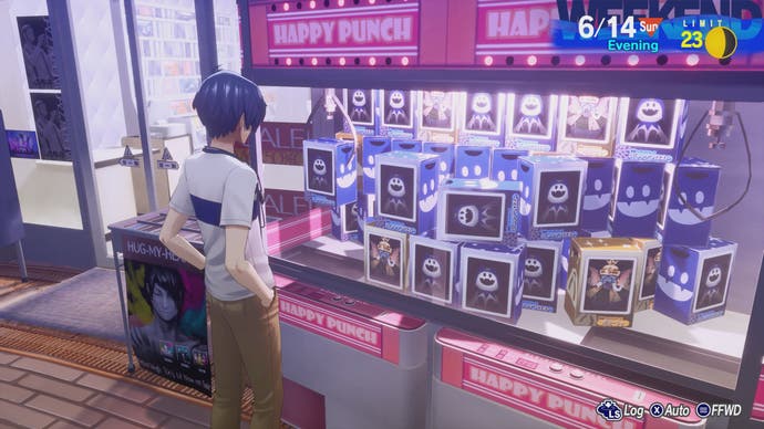 Persona 3 Reload image showing Makoto playing an arcade crane game.