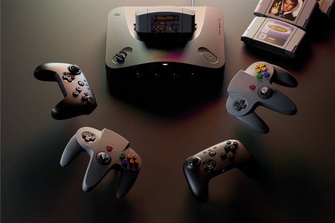 Four controllers, two carts, and a deluxe version of the N64 machine, all from Analogue.