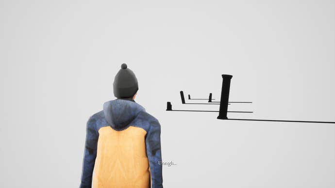 A man in a hoodie stares into a white void with some black pillars in front of him in 10 Dead Doves