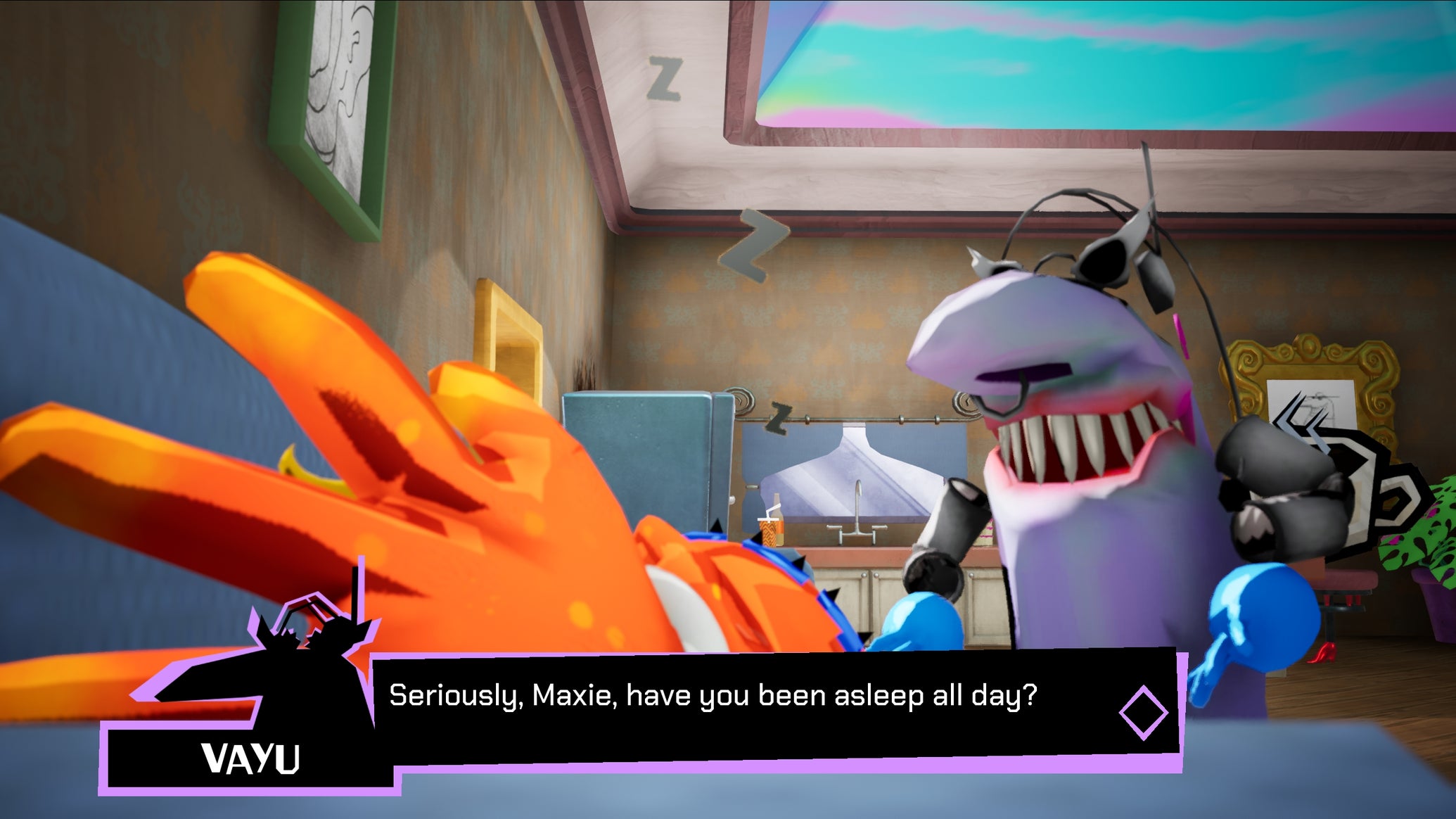 Vayu tries to wake up a sleeping Maxie in 1000 Deaths. - 1