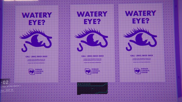Screenshot from 1000xRESIST showing public health posters to spread awareness of the 'watery eye' symptoms of a disease