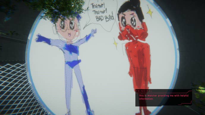 Screenshot from 1000xRESIST showing a child’s drawing of a confrontation between two clones