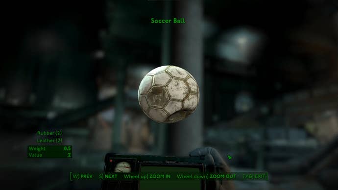 Screenshot of Fallout: London showing football named a “Soccer Ball”