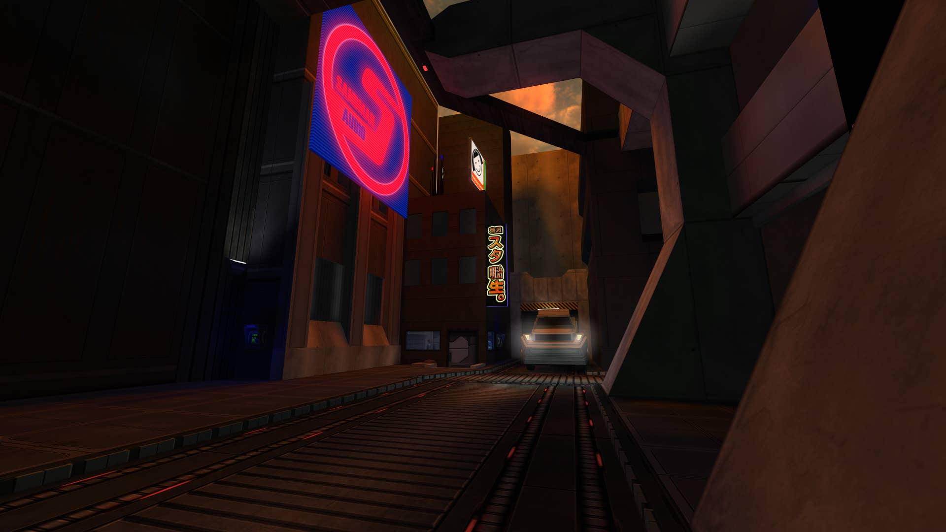 11. A screenshot of System Shock 2: 25th anniversary remaster, showing the cyberpunk cityscape seen in the game's tutorial.