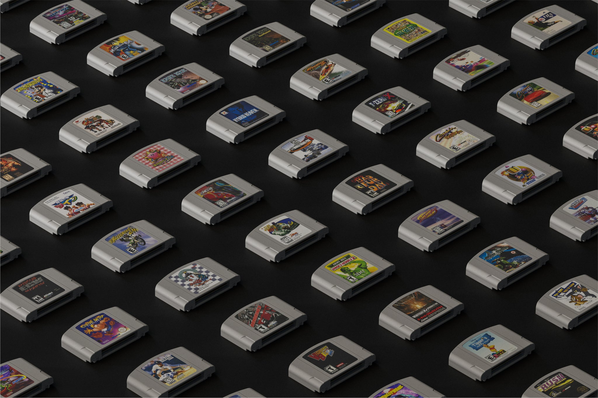 A grid of N64 carts, in a a very aesthetic pattern. - 3