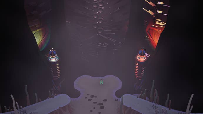 Cocoon’s insectoid protagonist stands in front of a large door waiting for it to open having just solved a puzzle