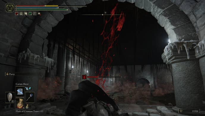 A tarnished gets hit with a ceiling of spikes in Elden Ring: Shadow of the Erdtree.