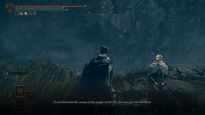 Speaking with the poisoner Thiollier in Elden Ring: Shadow of the Erdtree.