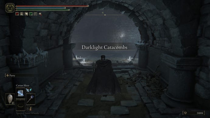 Entering the Darklight Catacombs in Elden Ring: Shadow of the Erdtree.