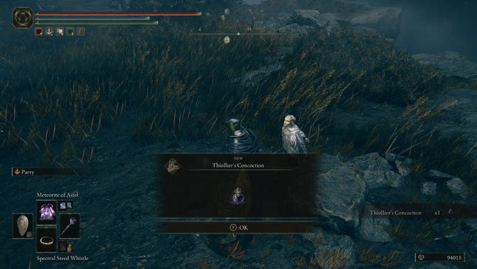 Receiving the item Thiollier's Concoction in Elden Ring: Shadow of the Erdtree.