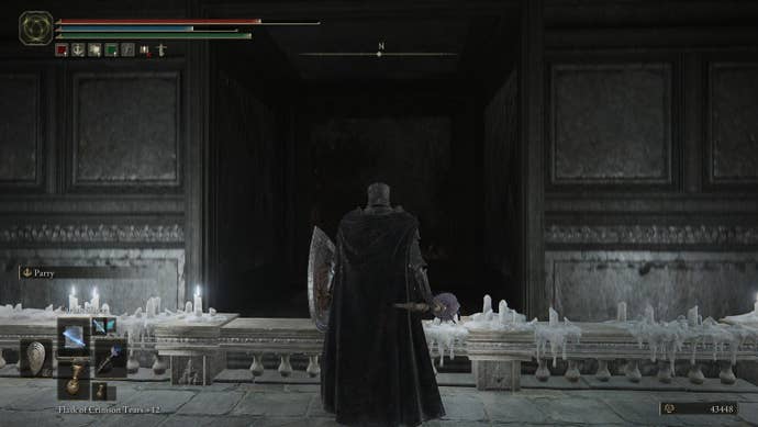 Standing by the entrance to a hidden space in a ceiling trap in Elden Ring: Shadow of the Erdtree.