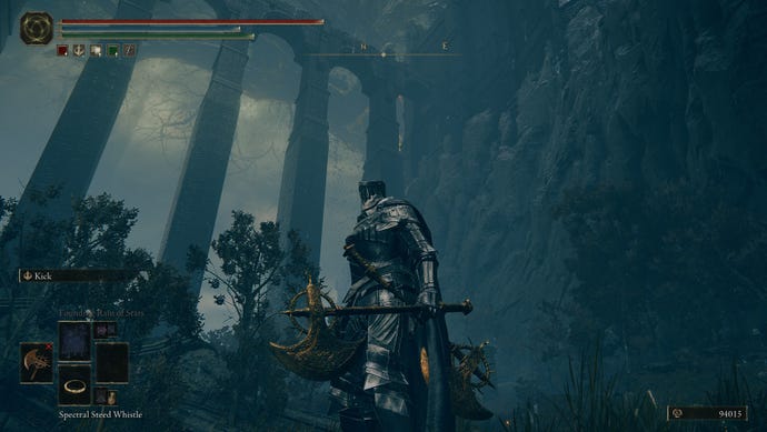 Wearing the Death Knight's Twin Axes in Elden Ring: Shadow of the Erdtree.