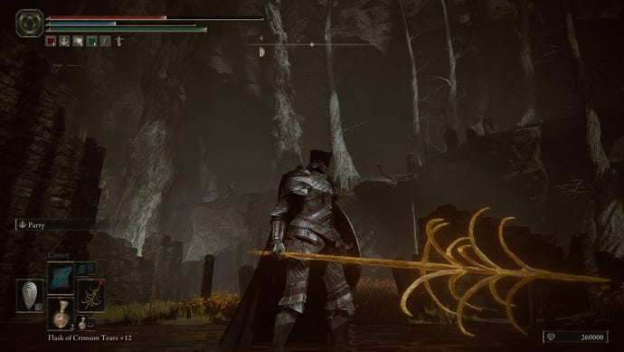 A Tarnished holds the Barbed Staff-Spear in Elden Ring: Shadow of the Erdtree.