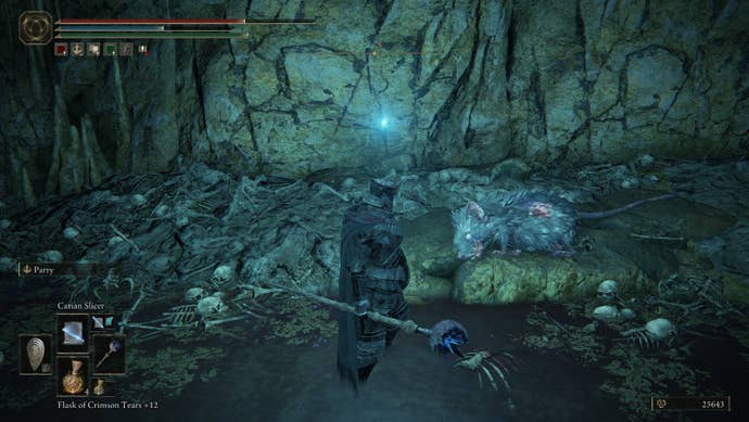 A Tarnished stands over a dead giant rat in Elden Ring: Shadow of the Erdtree.