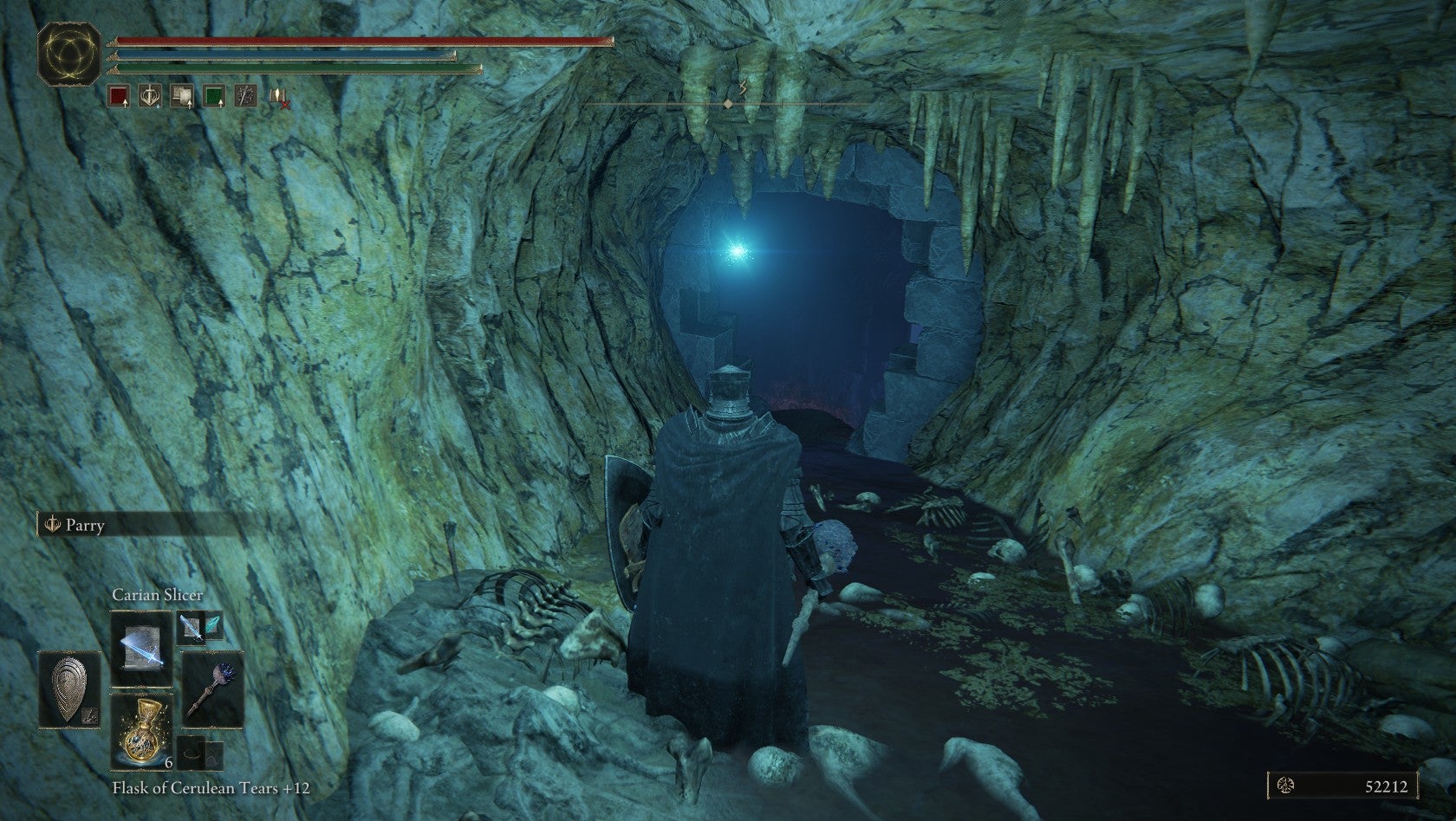 A Tarnished looks at a passageway leading out of a sewer cave corridor in Elden Ring: Shadow of the Erdtree. - 6