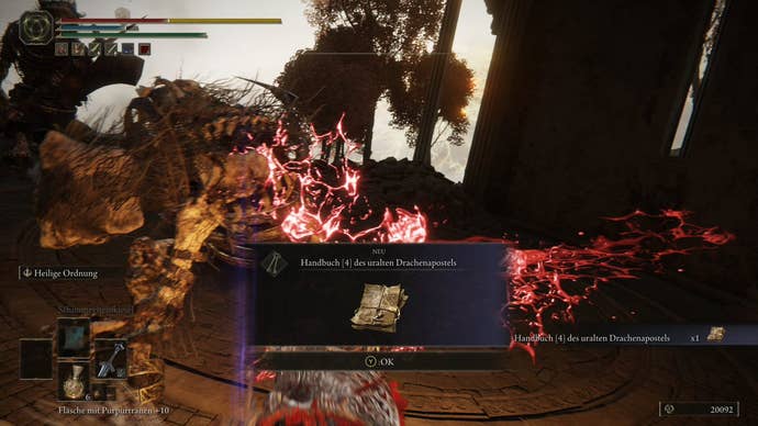 A warrior in Elden Ring finds the Ancient Dragon Apostle Cookbook 4