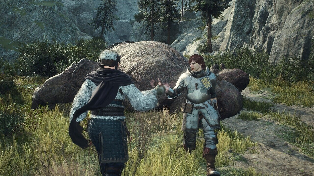 Two Dragon&rsquo;s Dogma characters exchanging a fist bump