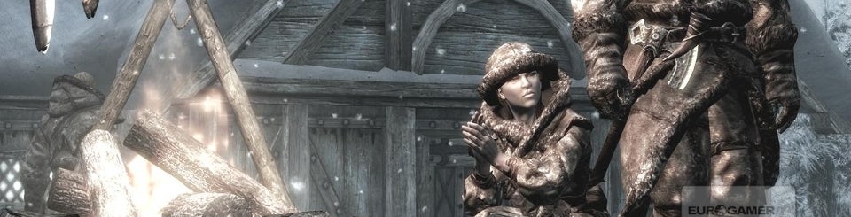 Een man op de rug van een draak op de nieuwe Skyrim Dragonborn screenshots