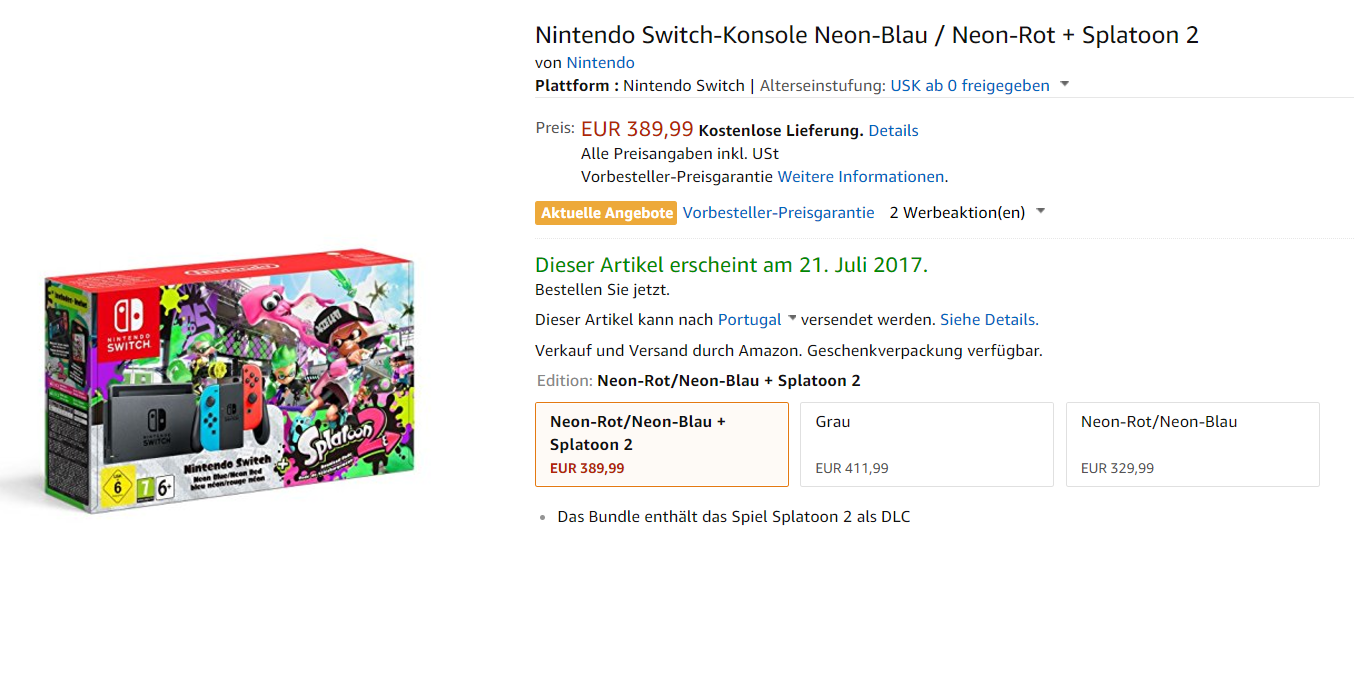 Bundle Nintendo Switch de Splatoon 2 a €390? | Eurogamer.pt