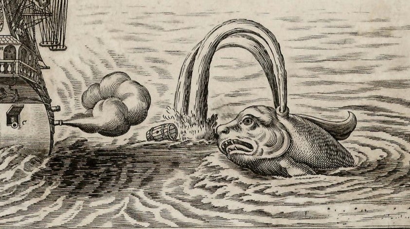 A 17th century drawing of a fish monster attacking a sailing ship - 1