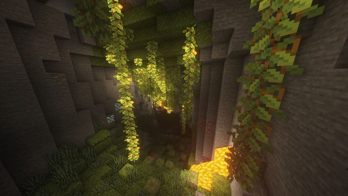 Ein üppiges Höhlenbiom in Minecraft.